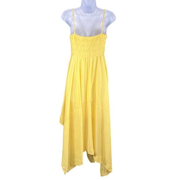 By The River NWT S Yellow Sleeveless Shirred Bodice Handkerchief Hem Maxi Dress - Picture 3 of 16